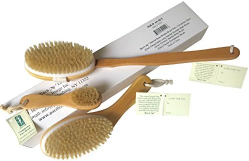3 Brushes/Set 100% Natural Boar Bristle detachable Long Handle Wooden Dry Bath Body Back Brush, Contour Handle Dry Body Brush and Facial Complexion Brush, Premium Quality, Perfect Spa Gift