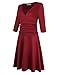 MISSKY Women Sexy V-Neck 3 4 Sleeve Slimming Tunic Fit and Flare Waist Crossover Business Casual Flare Dress Wine M