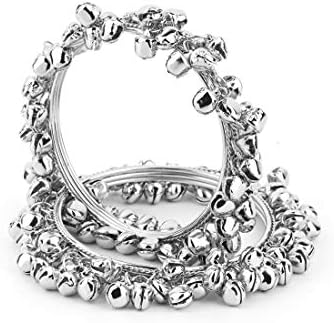 Set of 2 Beautiful Bridal Ghungroo Bangles with Small Bells Silver