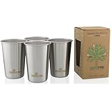 #1 Premium Stainless Steel Cups 16oz Pint Cup Tumbler (4 Pack) By Greens Steel - Premium Metal Cups - Stackable Durable Cup