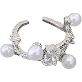 CZ Beaded Leaf Branch Statement Ring for Women Silver Plated Adjustable Wave White Ball Beads Open Wrap Rings Comfort Fit Dainty Wedding Holiday Party Jewelry
