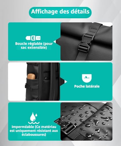 GYakeog Men's Waterproof Backpack for 15 Inch Laptop 33L Expandable for Hiking, Work, Travel, Cycling, University-Black