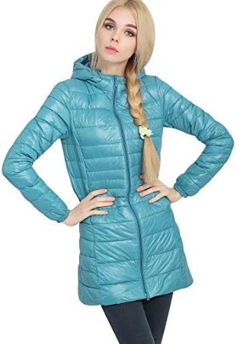 Lightweight Long Down Jacket Women with Hood Womens Down Coats Women's Packable Down Jacket Down Filled Coat Stand Collar Quilted Padded Hooded Puffer Jacket Ladies Bubble Puffa Jacket Winter