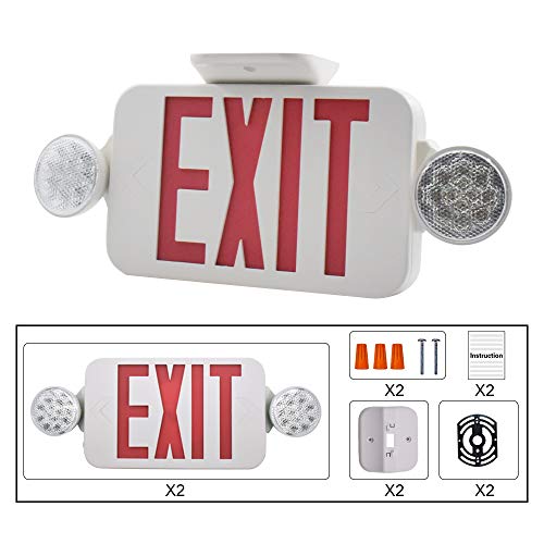 【2 Pack】LFI Lights UL Certified EXIT Sign with Emergency Light Red EXIT Compact Combo Hardwired High Output