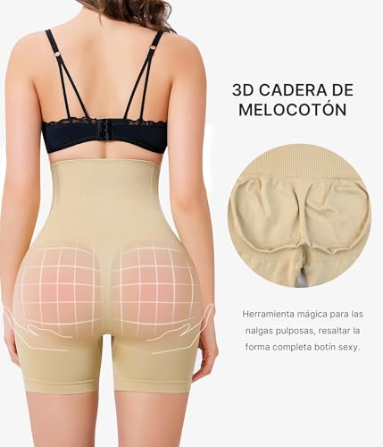 KUMAYES Short Licra de Cintura Alta, Boxer Sin Costuras para Mujer, Ropa Interior Control de Abdomen, Calzon Postparto Suave Levanta Glúteos, Transpirable