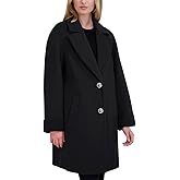 TAHARI womens Relaxed Double-faced Soft Wool Topper Coat With Front Buttons, Roll Cuffs & Pick Stitch Detail
