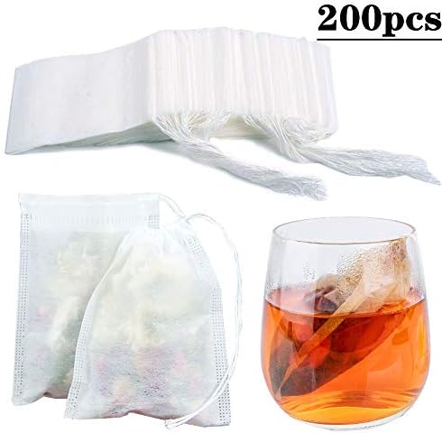 200pcs Tea Filter Bags Loose Leaf Tea Infuser Safety & Natural Material, 100% Unbleached Paper/Environmental Food Grade Drawstring Tea- Bags, 1- Cup Capacity- 3.15"x 3.94"