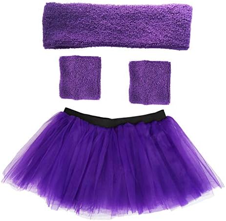 Danballto Women 80s Tutu Sweatband Headband Wristbands Set for Sports Running Costume Accessories