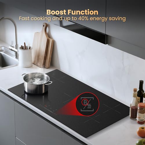 Induction Hob 5 Burners – Anti-Smudge Matte Glass, 90 cm Induction Plate with Boost Function, 9 Power Levels, Timer 1-99 Min, Child Safety, 9300 W