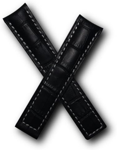 Watchstrapworld20mm Black Alligator-Style Genuine Leather Watchband with White Stitching to Fit TAG Heuer Carrera Models Using a FC5037/5039 Clasp (Spring Bars Included)