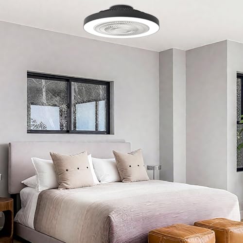 Depuley Recessed Ceiling Fan: 20 inch Discreet Ceiling Fans for Bedroom with Lighting - Application and Remote Control Black Bladeless Fan for Kitchen