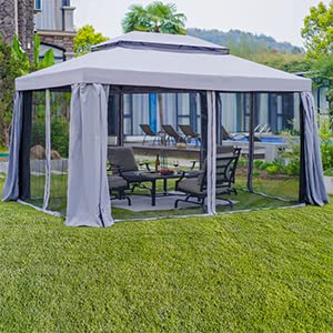Grand Patio Replacement Canopy Top for 10x13 FT Outdoor Gazebo, Double Tiers PA Polyester Canopy Top Anti-UV Shelter Sun Shade with Mesh Netting, Grey image 28