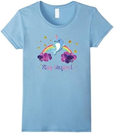 Womens Kawaii Narwhal Quote Rainbow Gold Star Magical Cute T Shirt Small Baby Blue
