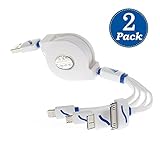 (2 Pack) USB Cable, Retractable 4 in 1 Multi Portable USB Charging Cable for iPhone SE 4 4s 5 5s 5c 6 6s Plus, iPad Air,Galaxy S5 S6,S6 Edge,Galaxy S7 Edge,Nexus 6,Htc,LG and More