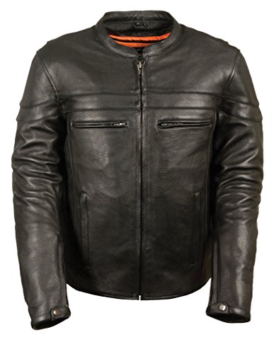 Milwaukee Men's Premium Leather Vented Scooter Jacket (Black, Medium)