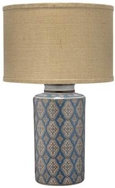 Jamie Young Company Verona Blue/Brown/White with Medium Drum Shade Table Lamp, Natural Burlap