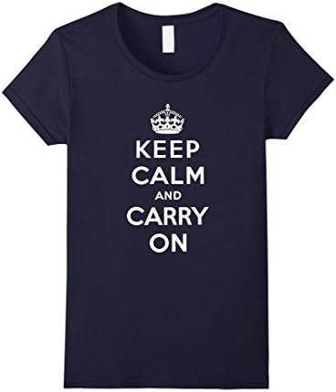 Womens Keep Calm and Carry On T-Shirt Medium Navy