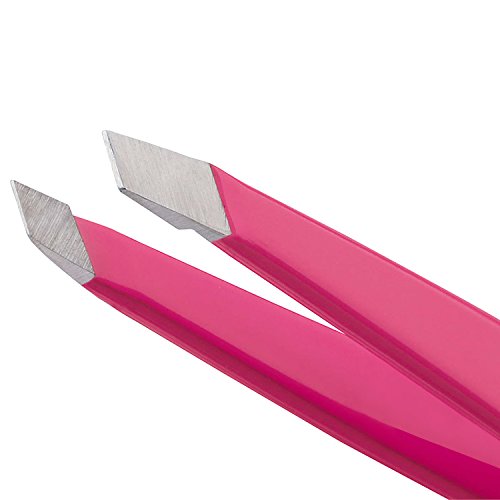Precision Tweezers | Slant and Pointed | Tweezers for Eyebrows and Ingrown Hair | Tweezers Set | Perfectly Aligned Hand-Filed Tips For Ultra Precision | Effortless Plucking | For Men and Women | Pink - Thumbnail 3