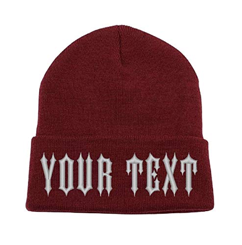 Parazon Custom Embroidery Personalized Text Ski Toboggan Knit Cuffed Embroidered Beanie (Burgundy)