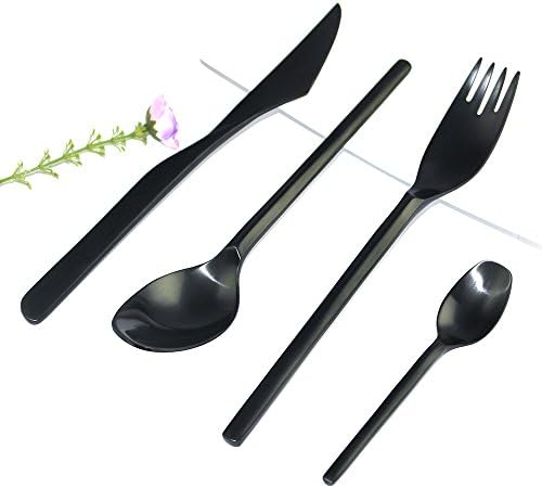 PENSINGWELL 4-Piece Black Flatware Set,Titanizing 18/10 Stainless Steel, Restaurant &amp; Hotel Quality, Cutlery Service for 1