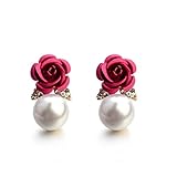 Paymenow Womens Girls Bohemia Earrings Fashion Summer Rose Pearl Circle Ear Clip Nice Jewelry (Hot Pink)