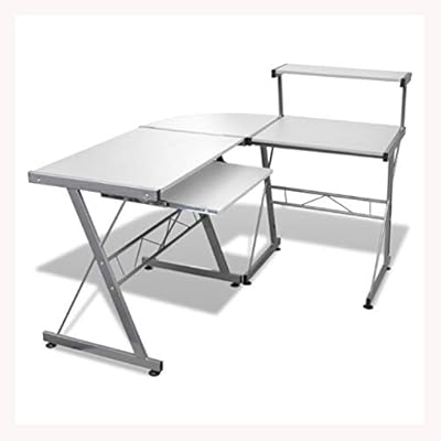 K&A Company Computer Desk Workstation with Pull Out Keyboard Tray White
