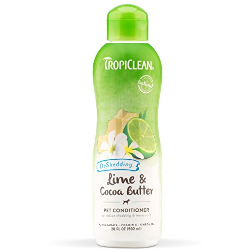 TropiClean Deshedding Dog Conditioner, Reduces Shedding & Softens Coat, Puppy Safe, Made in the USA, Lime & Cocoa Butter Scent, 20oz.