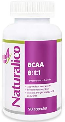 Naturalico BCAA 2,000mg | USA Made | GMO Free | Fast Absorbable | High Dosage Branched Chain Amino Acids | 8:1:1 L-Leucine, L-Isoleucine, L-Valine | 90 Capsules for 22 Days