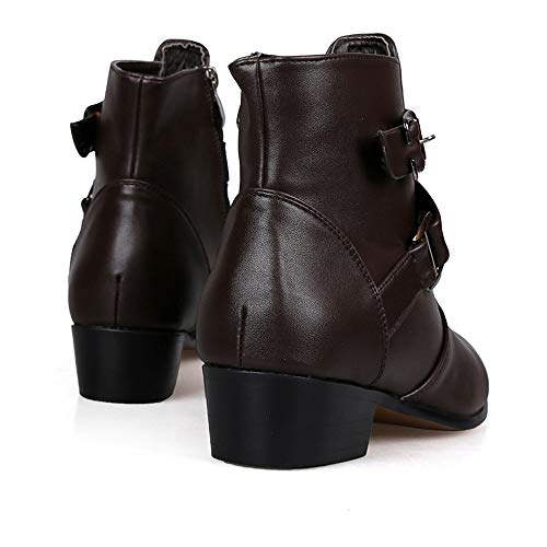 kaifongfu Ankle Boots Shoes Men PU Leader Motorcycle Ankle Shoes(Brown,46)