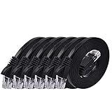 Cat 6 Ethernet Cable 5ft (6 Pack) (at a Cat5e Price but Higher Bandwidth) Flat Internet Network Cables - Cat6 Ethernet Patch Cable Short - Black Computer LAN Cable with Snagless RJ45 Connectors