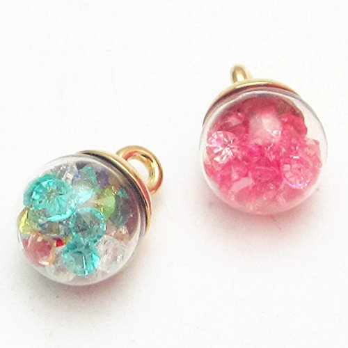 Dandan DIY 16pcs 12mm(0.48'') Colorful Mix Lots Assorted-Colors Antique Charms Glass Ball with Tiny Shiny Rhinestone Beads Pendant Craft Accessory Diy Necklace Bracelet Craft Jewelry Making Supply