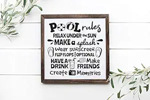 yyone Framed Wooden Wall Sign,Pool Rules,for Home, Kitchen, Bathroom, Farmhouse Decor, 12