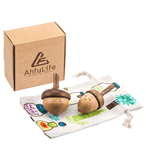 AhfuLife Wooden Spinning Top, Safe Non-Toxic Anti-Anxiety Toys Forever Spinning Top with Facial Expression, Physics Relaxation EDC Toys Handmade Gift for Kids/Boy/Girl /Toddlers/Adults (Pack of 2)