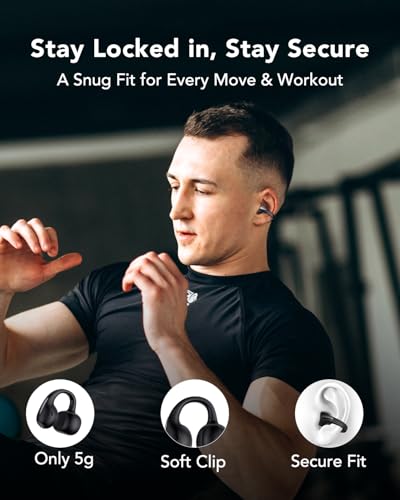 Clip Earbuds Open Ear Headphones Wireless Earphones Bluetooth 6.0, 12mm Dynamic Drivers, 25 Hours Sports Ear buds, Air Conduction Headphones Compatible with iPhone & Android, Black
