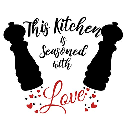 Humorous Household Kitchen This Kitchen is Seasoned with Love Vinyl Wall Artwork Decal Sticker, Household House Decor Detachable Vinyl for Kitchen Eating Room Dwelling Room Clean Wall (11.8”×23.6”)