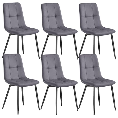 VASAGLE Esszimmerstühle Samt, Küchenstühle bis 120 kg belastbar, Sessel mit verstellbaren Füßen, modern, gepolstert, für Wohnzimmer, 6er Set, schiefer