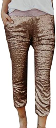 Rrive Womens Slim Fit High Waist Pockets Sequins Long Pencil Pants Black L