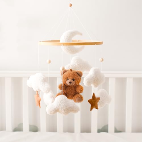 let's make Baby Mobile for Crib Bear Cloud Crib Mobile Handmade Furry