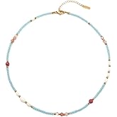 ALRNBY Colorful Beaded Gemstone Neckelace for Women Natural Stone Freshwater Pearl Necklace Rainbow Boho Bead Choker Necklace Charm Jewelry
