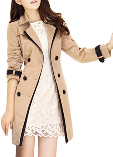 FancyStar Women's Vintage Double Breasted Mid Long Trenchcoat with Belt Chinese S Khaki ...