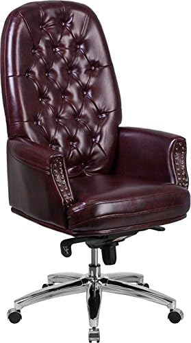 Silkeborg High-Back Tufted Burgundy Leather Executive Swivel Chair w/Arms