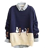Keral Womens Cat Pattern Printing Mix Color Long Sleeve Sweater
