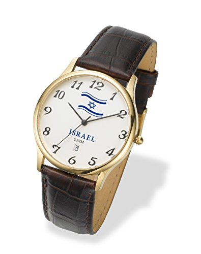 Adi Watch Israeli Judaica with Israel Flag, Leather, Water Resistant 3ATM, Wrist Watch.
