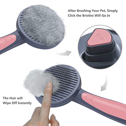 SIWA MARY Dog Brush & Cat Brush Pet Grooming Comb Slicker Self Cleaning Brush Removing Shedding Tool for Long Hair & Short Hair Dogs and Cats (Sakura Pollen)