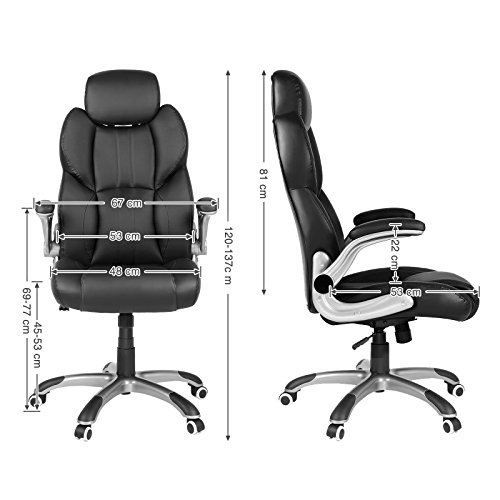 SONGMICS-Sedia-ergonomica-girevole-con-base-a-stella-in-nylon-con-braccioli-pieghevoli-120-137-cm-Nero