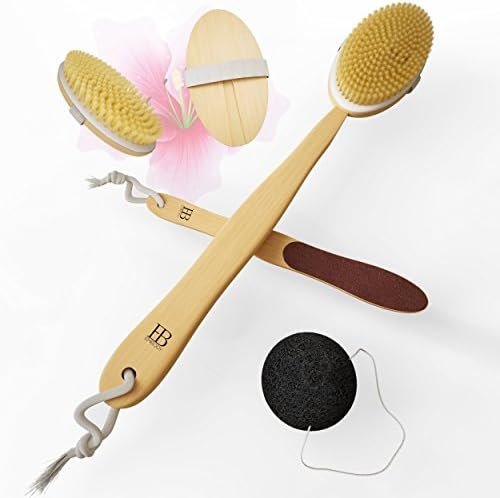 Dry Body Brush Set by Embody | Body Brushing Promotes Lymphatic Drainage And Cellulite Reduction | Charcoal Konjac Sponge For Deep Facial Cleanse | Foot File For Callous Removal And Exfoliation