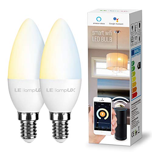 LE-Bombilla-Inteligente-E14-Bombiilla-WiFi-380-lm-Blanco-Ajustable-2700K-6500K-Funciona-con-Alexa-y-Google-Home-Bombilla-Vela-45W-40W-Smart-Bulb-Control-de-Voz-para-Familia-Paquete-de-2