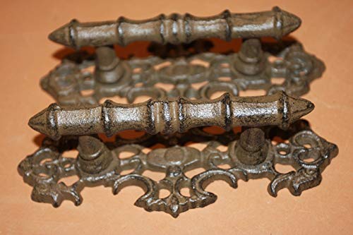 Set of 6 Fancy Vintage Look Cabinet Pulls 4 1/2 Center, 6 3/4 inch Backplate, Volume Priced HW-06