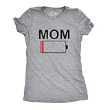 Womens Mom Battery Low Funny Empty Tired Parenting Mother T Shirt (Heather Grey) - M