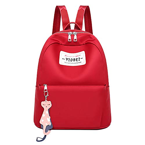 Rakkiss Women Backpack Simple Solid Color School Bag Zipper Round Top Student Bag Temperament Pendant Travel Bag